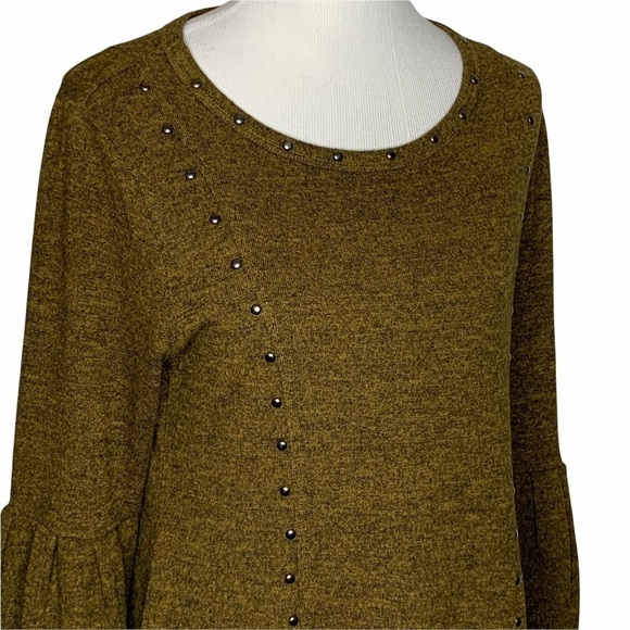 Spense Green Studded Balloon Sleeve Knit Sweater Dress Stretch Pull Over Size M - Picture 7 of 12